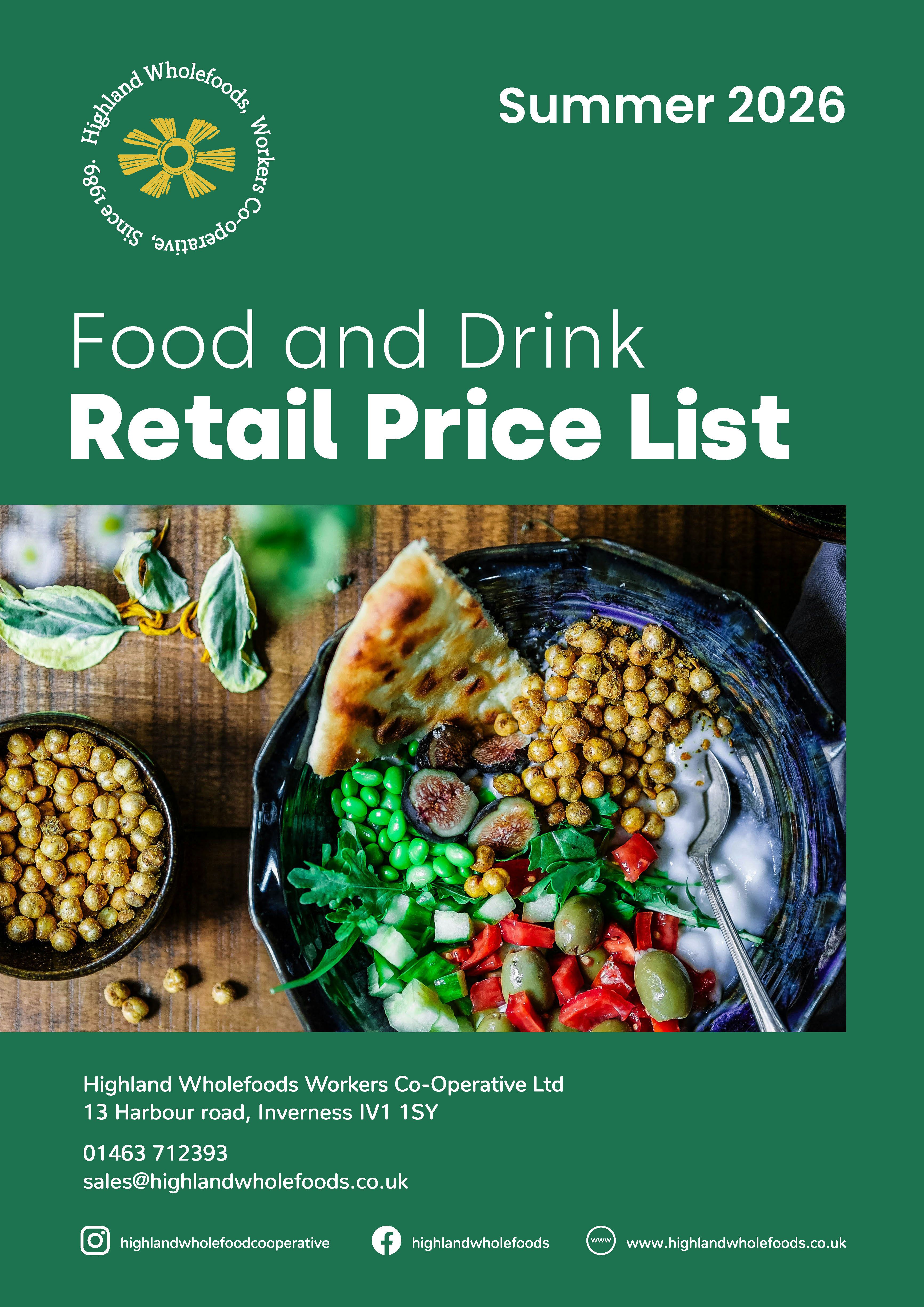 food and drink pricelist summer 2026